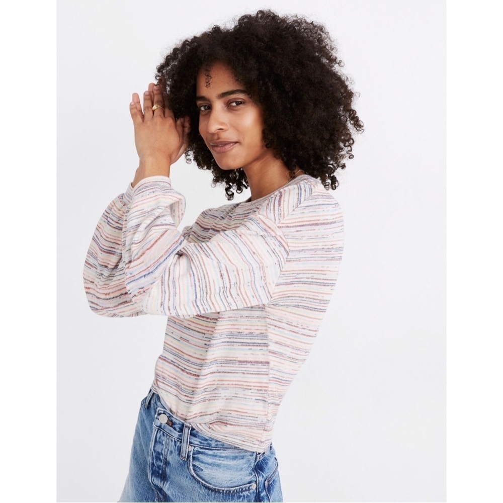 MADEWELL Bubble Sleeve Crop Top in Rainbow Stripe Size XS